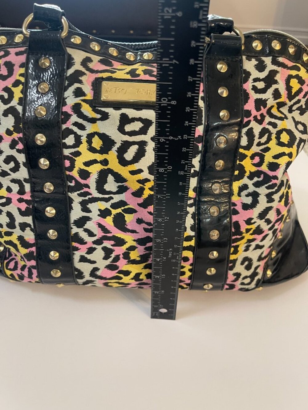 Betsey Johnson Y2K Leopard Studded Satchel Statement Bag - Picture 3 of 13